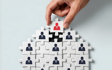 Hand Placing Leader Puzzle Piece In Team Hierarchy