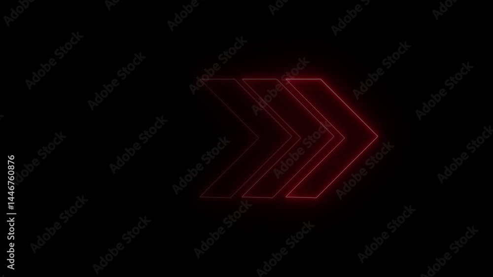 Poster Glowing Red Neon Arrows Pointing Right On Black Background Animation Loop