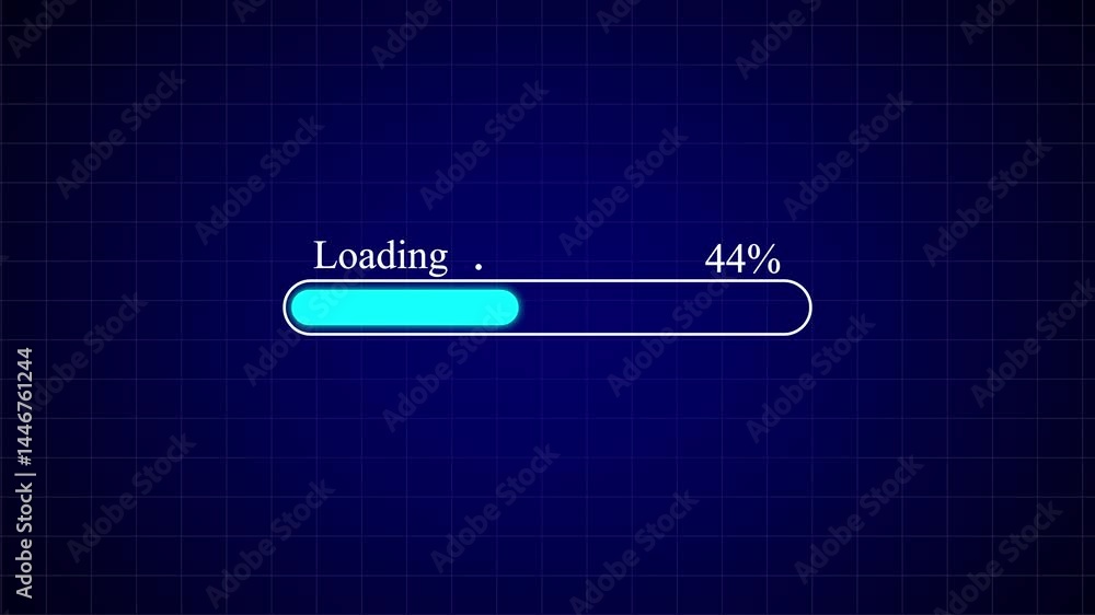 Poster animated loading bar on grid background shows forty four percent progress