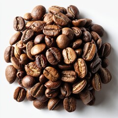 Fototapeta premium top of view coffee beans, mockup in white, Full Hd, without shadow, random seeds, 
