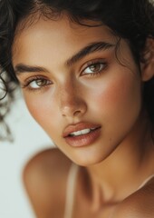Naklejka premium Young and beautiful model present skin care and beauty cosmetic product
