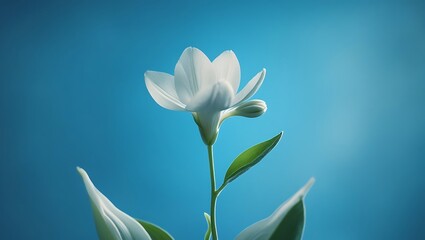 Elegant White Flower Blooming Against Clear Blue Sky – Nature Photography Capturing Spring Beauty and Floral Serenity