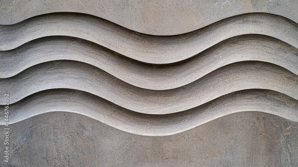 Poster abstract wavy lines carved into a textured concrete wall create a modern, artistic pattern.