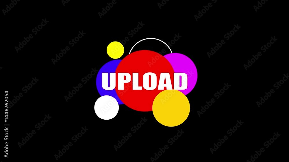 Poster animated upload text with colorful geometric shapes on black background video