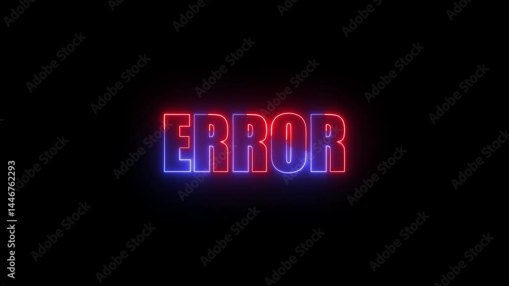Poster neon error message animation in red and blue on black background video