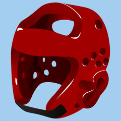 Taekwondo Match Equipment Illustration red head guard and blue background	
