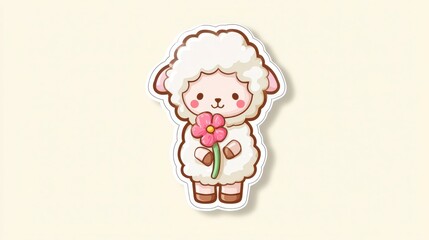 Obraz premium Cute Sheep Holding Flower