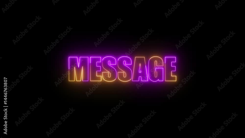 Poster animated message text with neon lights on a black background stock video