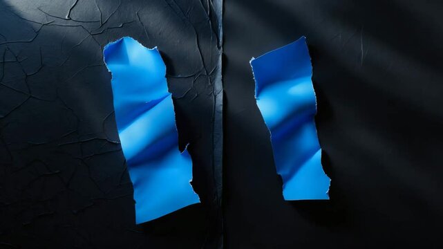 Two blue torn posters placed on a black background.