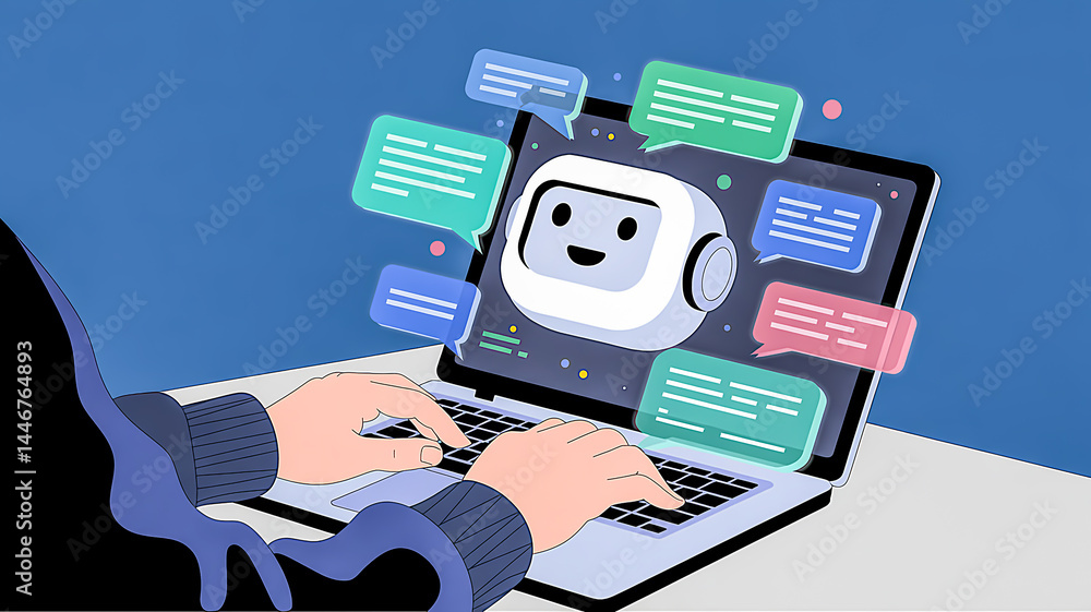 Poster ai agent chat service and customer support. artificial intelligence helping and assisting customer. 