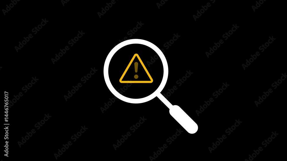 Poster finding errors a magnifying glass reveals an alert icon on a black background