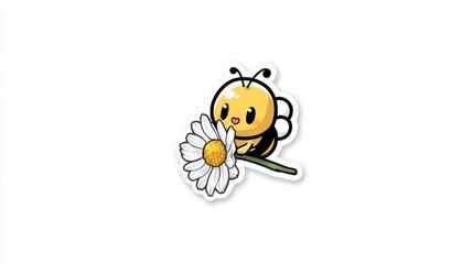 Fototapeta premium Cute Bee with Flower Sticker