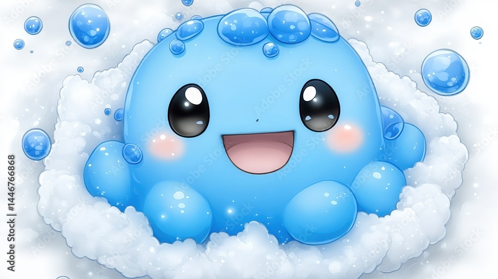 Poster delightful blue character with fluffy snow surround creating a whimsical and endearing image perfect
