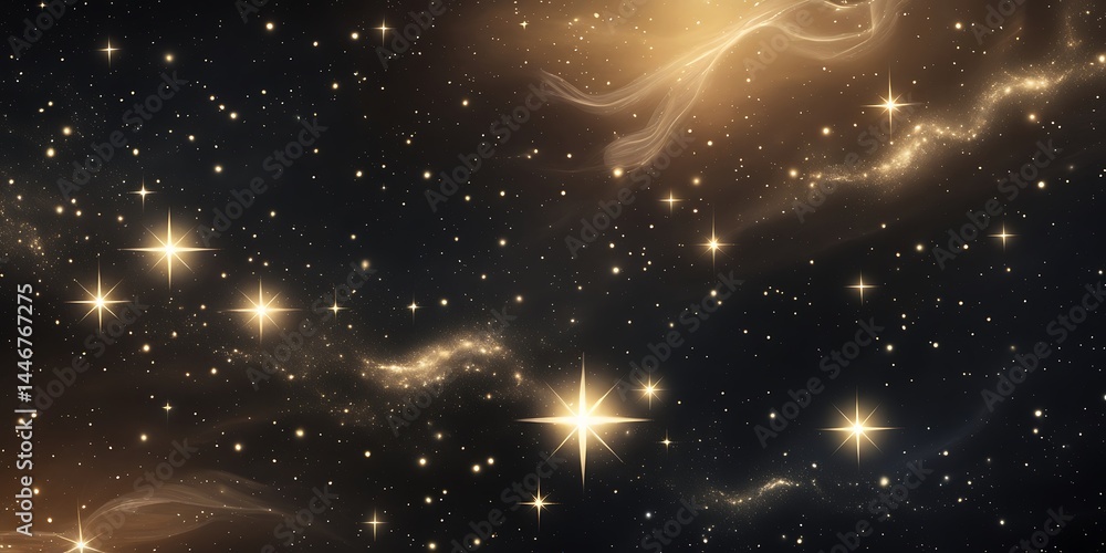 Aufkleber golden particles swirl in a dark background, creating a magical, ethereal glow with bokeh effects.