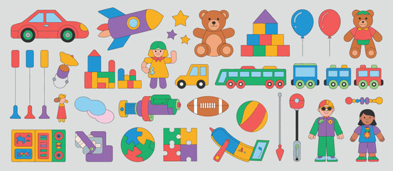 Colorful Collection of Childrens Toys and Playthings