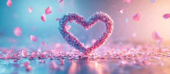 Fototapeta premium Heart of Pink Petals, Romantic Background, Decorative Art, Valentine's Day, Soft Colors