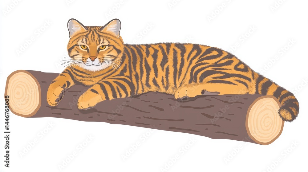 Poster pixelated tiger lying gracefully on a fallen tree trunk evoking nostalgia and wild nature in an 8-bi