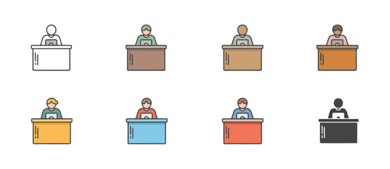 Diverse People Working at Desks Icon Set