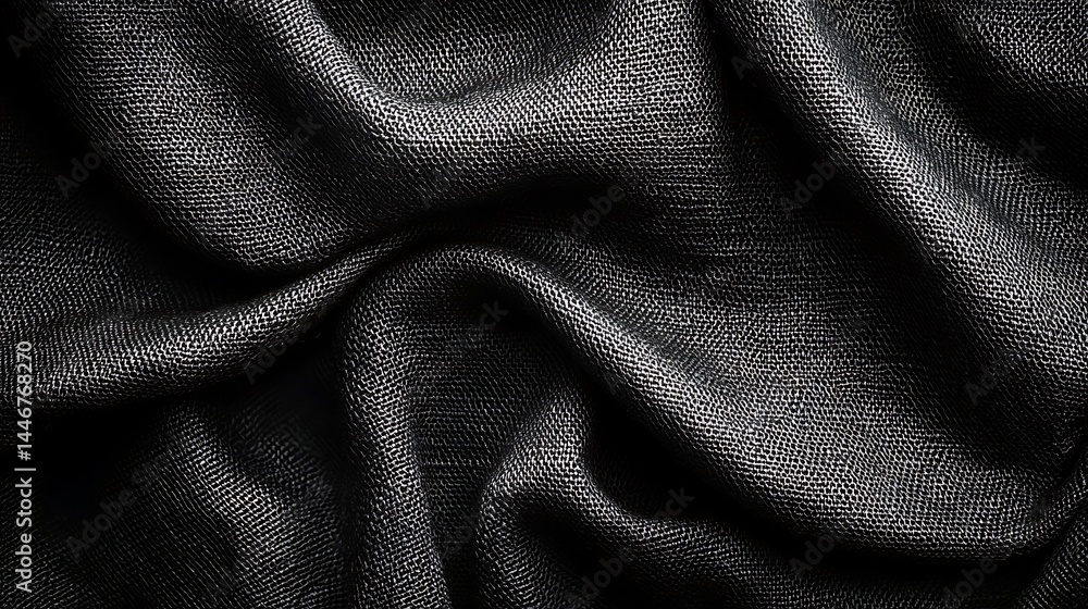 Fototapete black canvas fabric texture background with space for text or design. dark gray textile pattern, top