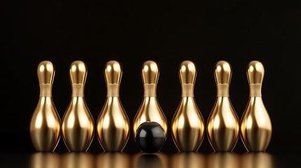 Bowling ball and pins on a wooden floor.