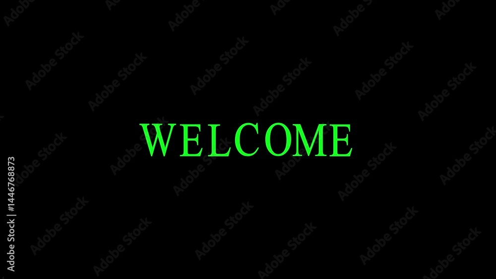 Poster green welcome text animation on black background elegant greeting intro loop