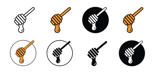Honey Dipper Icons Set Various Styles and Colors