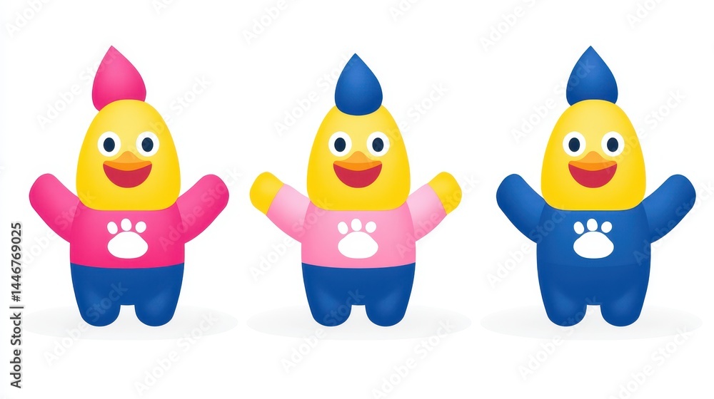 Poster vibrant and playful cartoon chicken characters standing in a row for use in kid themed designs or ch