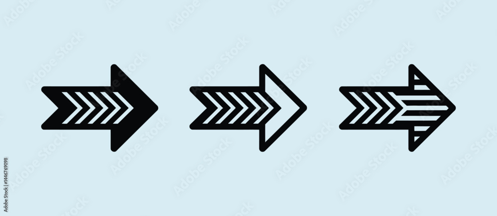 Poster three abstract chevron arrows rightward navigation icons