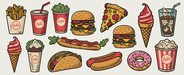 Fast Food and Sweet Treats Collection Illustration