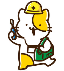 電気工事の作業員になるかわいいねこのキャラクターのデフォルメイラスト