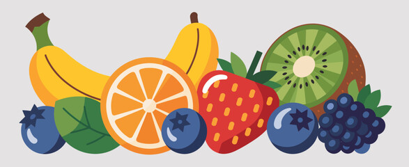 Assortment of Fresh Fruits and Berries Illustration