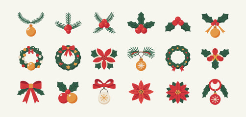 Christmas Decorations Collection Flat Icons Set