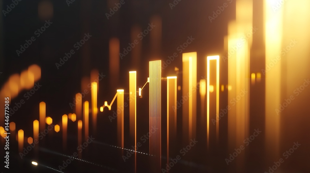 Poster abstract golden bars chart financial growth success data visualization business report glow graph