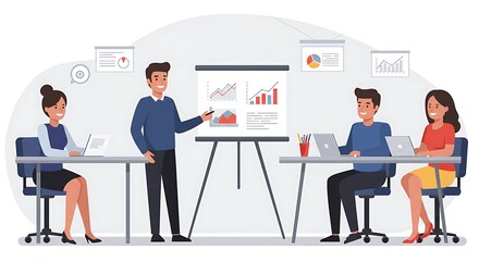 Fototapeta premium People Presenting Data Charts in Office Meeting Illustration