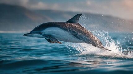 Dolphin jumping mid-air with clean splash