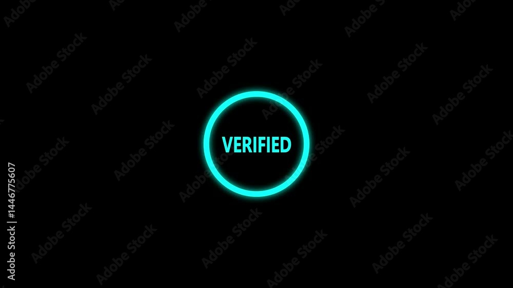 Poster verification glows inside the loading circle in motion. loading circle confirms with a verified symb