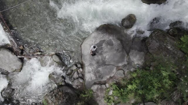Sissu Falls in the Chandra valley observed from Leh - Manali highway, Himalayas, Jammu and Kashmir, Northern India.