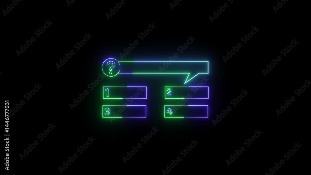 Poster neon quiz design with question and answers. quiz design displays the question with available answers