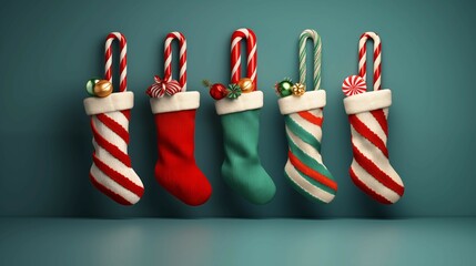 Christmas: Knitted Christmas stocking overflowing with candy canes