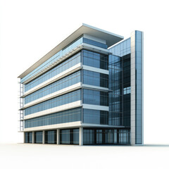 Obraz premium Modern, glass-fronted commercial building, featuring multiple floors, a sleek design, and large windows. It's isolated against a white background