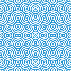 Seamless Blue and White Abstract Geometric Pattern with Repeating Circle Designs