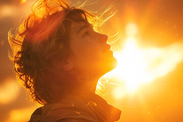 SWEET   mesmerizing depiction of sweet   person gazing in wonder at charming brilliant and majestic sun, showcasing its vastness and luminosity in sweet   joyful and enchanting manner    