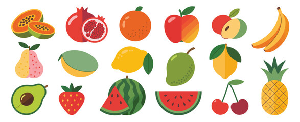 Collection of Fresh Fruit Illustrations in Vibrant Colors