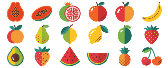 Collection of Flat Style Fruit Icons for Design