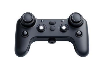 High-angle, close-up view of a dark gray gaming device with multiple buttons and joysticks.