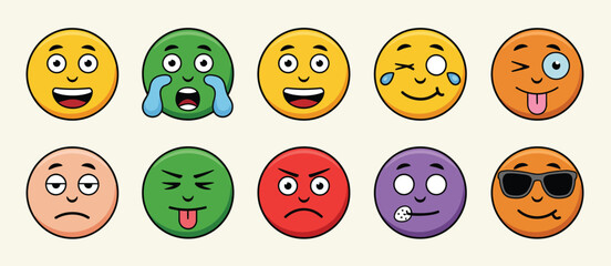 Collection of Diverse Cartoon Emojis Expressing Various Emotions