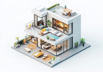 Modern Luxury House Exterior Design 3D Model Architecture Home Real Estate Property Building Gray   