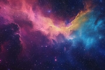 Obraz premium Colorful nebulae swirl across the cosmos. Vast expanse of space, vibrant clouds of gas and dust, scattered stars