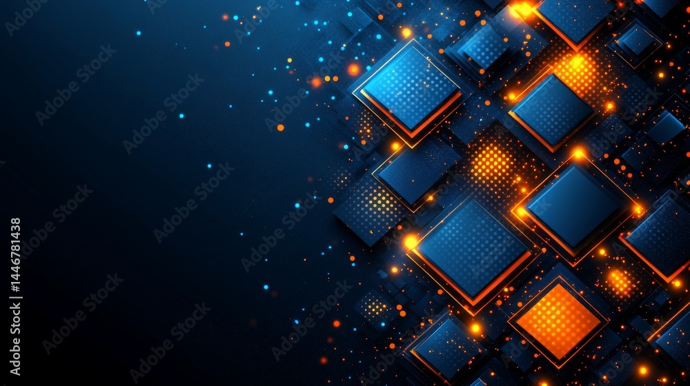 Poster colorful glowing shape background, abstract background with the colorful dark blue and glowing geome