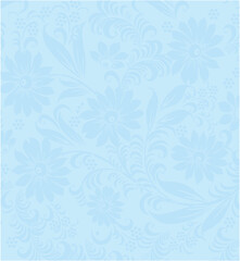 Elegant seamless floral pattern featuring subtle blue flowers and decorative leaves on a light background